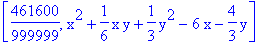 [461600/999999, x^2+1/6*x*y+1/3*y^2-6*x-4/3*y]